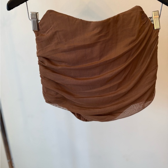 Brown Ruched Mesh Corset Top - Picture 5 of 9
